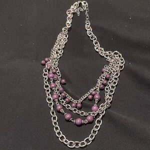 Elegant Silver and Purple Beaded Necklace
